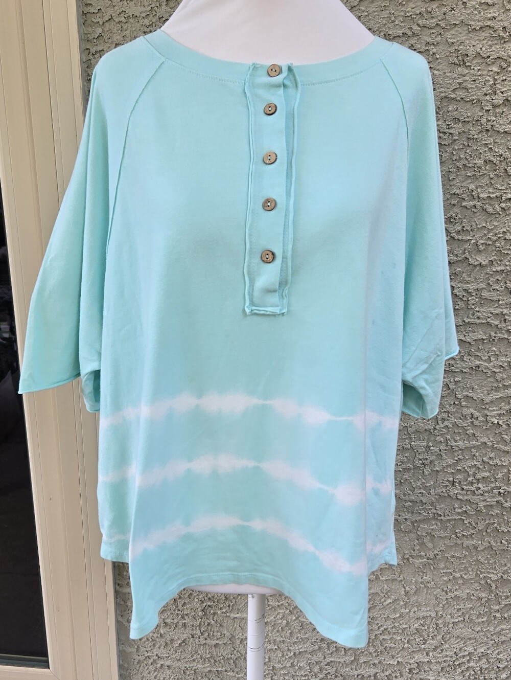 Fantastic Fawn Mint Tie-Dye Button Henley Top